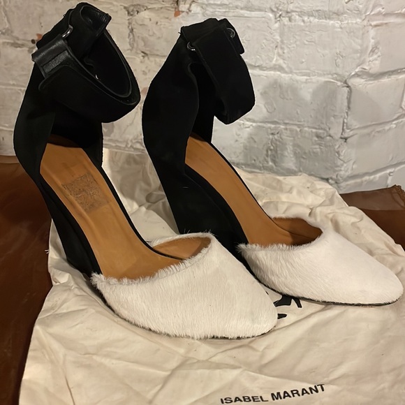 Isabel Marant Shane Suede and Pony Ankle Strap Wedge Heels 37 - Picture 4 of 9